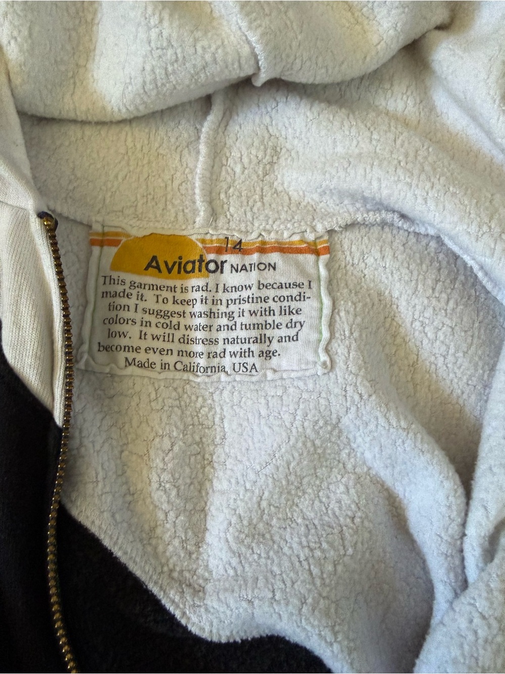 Aviator Nation Cream Sherpa Hoodie with Brass Zipper